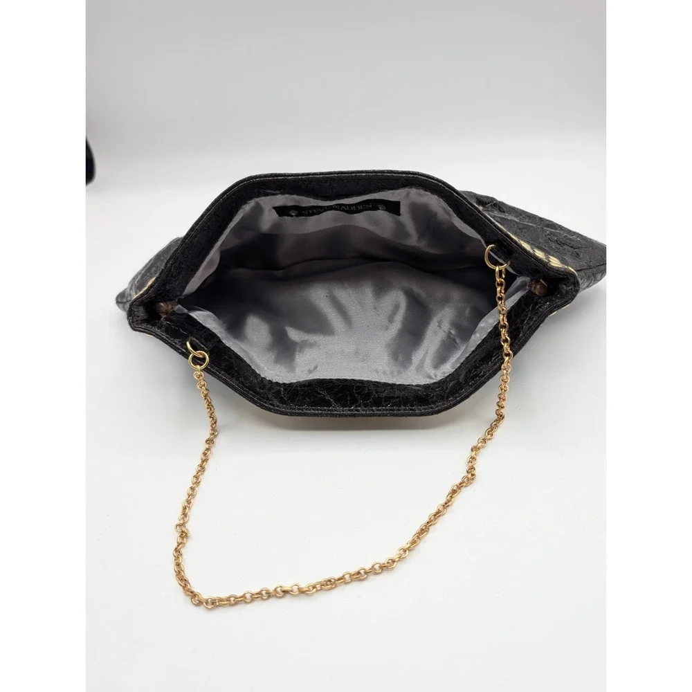 Steve Madden Black Patent Clutch Purse Gold Studded Chain Strap Y2K Evening Bag